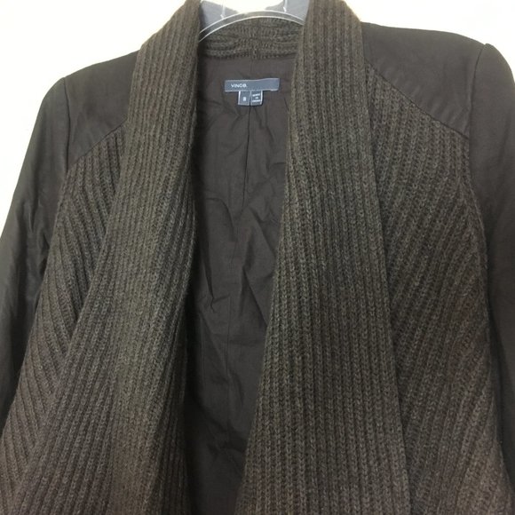 Vince Leather Wool Yak Ribbed Knit Open Jacket Size Small Old Money Quiet Luxury - Picture 5 of 9